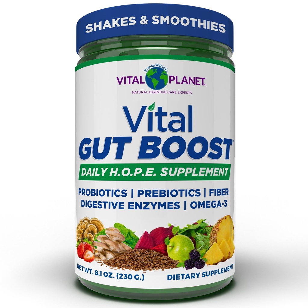 Vital Planet - Vital Gut Boost Powder di Brenda Watson, PBS Gut Check Hope Supplement con fibra 35, Omega 3 olio, probiotici e enzimi digestivi, 8.1oz, 230 grammi, 30 Serve
