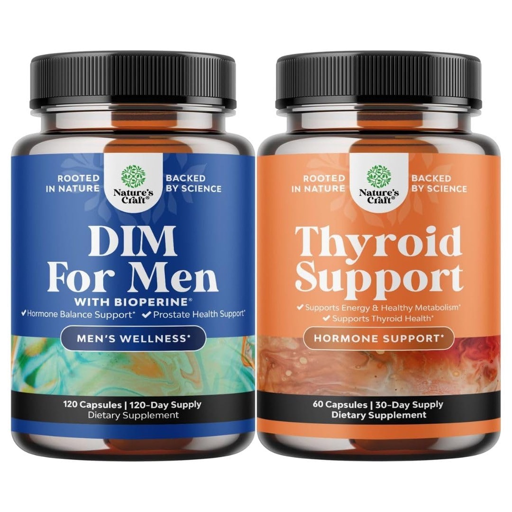 Bundle di DIM Supplemento per gli uomini con Panax Ginseng Bioperine Grapeseed & Astragalus per la salute della prostata e il complesso di sostegno della tiroide di erbe con L Tyrosine, Bladderwrack, Selenium & Pure Ashwagandha