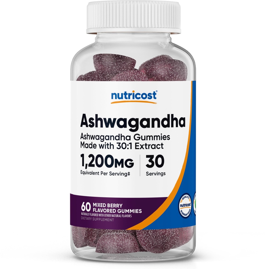 Nutricost Ashwagandha Gummies 1200mg Equivalent Per Serving (Mixed Berry Flavor), 60 Gummies, 30 Serve