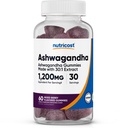 Nutricost Ashwagandha Gummies 1200mg Equivalent Per Serving (Mixed Berry Flavor), 60 Gummies, 30 Serve