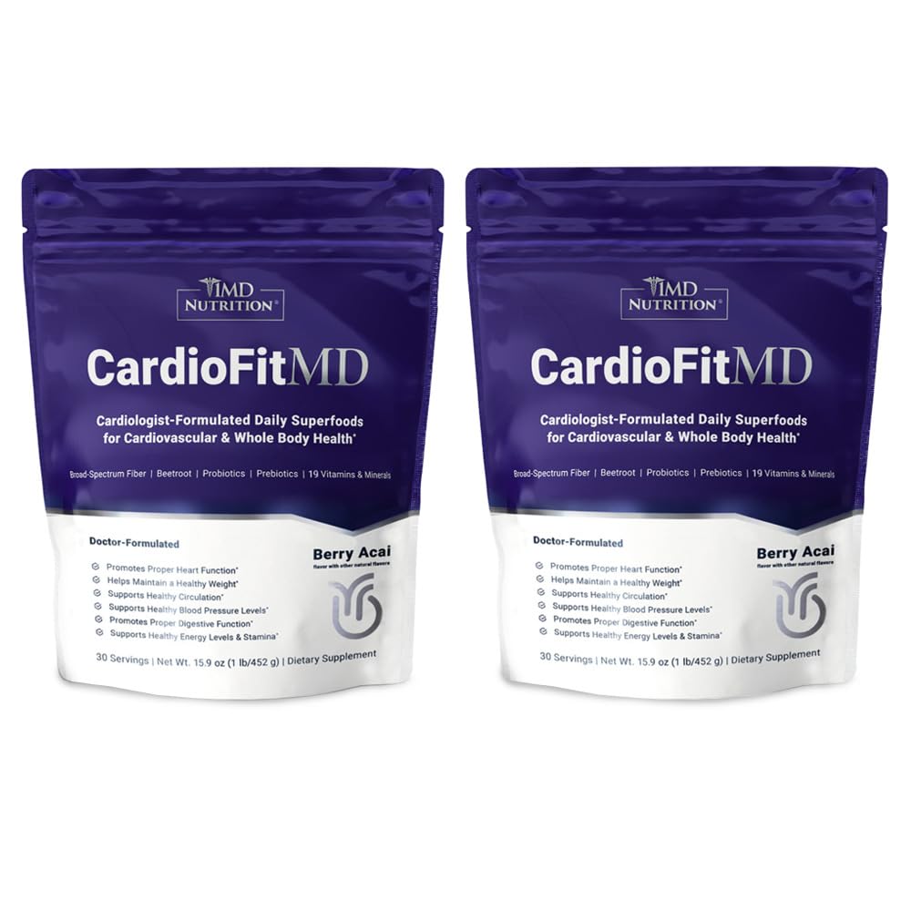 1MD Nutrition CardioFitMD - Vegan Beets Superfood Keto- Heart Health Powder - Nitric Oxide Supplement - Beet Root Powder for Healthy Blood Pressure & Circulation - High Fiber Drink - 30 giorni (2-Pack)