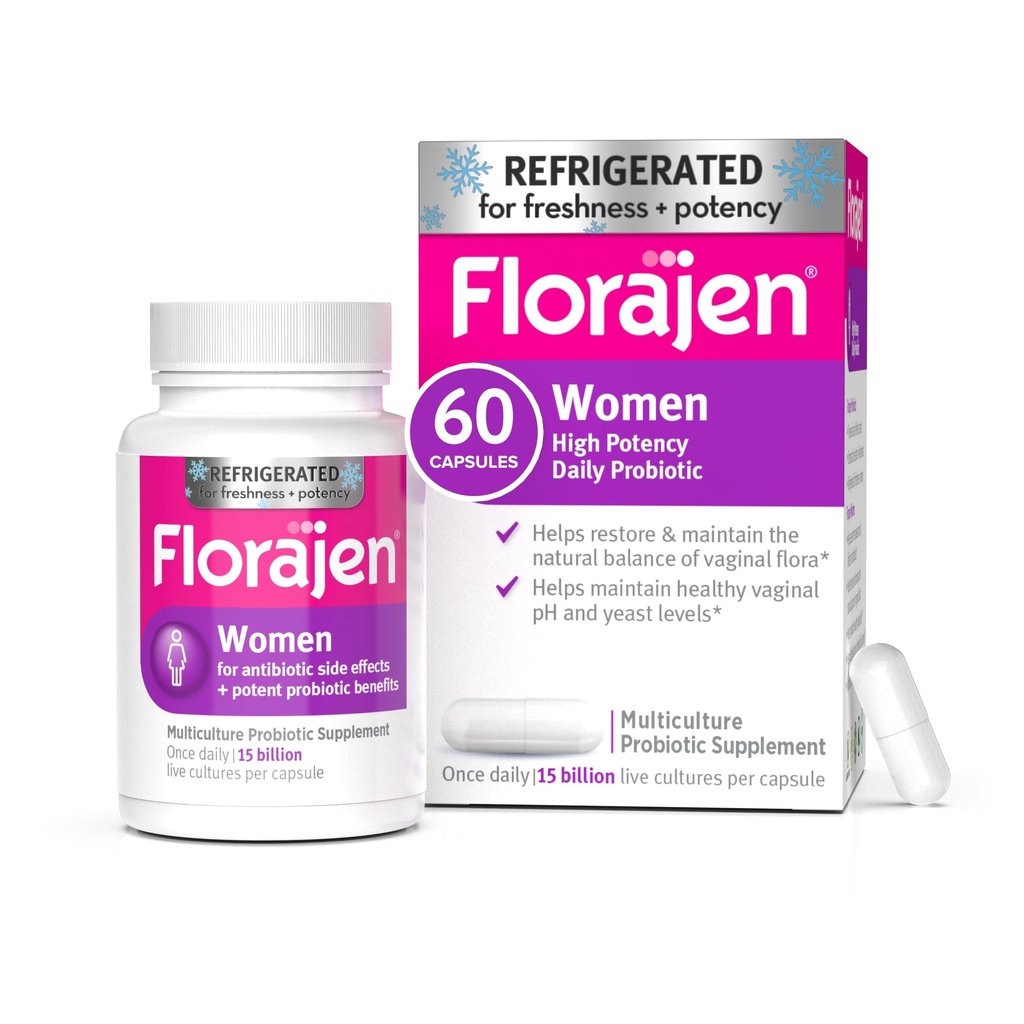 Probiotico vaginale di Florajen - Salute Gut, bilanciamento del pH vaginale, & Rilievo di costipazione - Formula multi-straina con Lactobacillus - Refrigerata per potenza - 60 capsule
