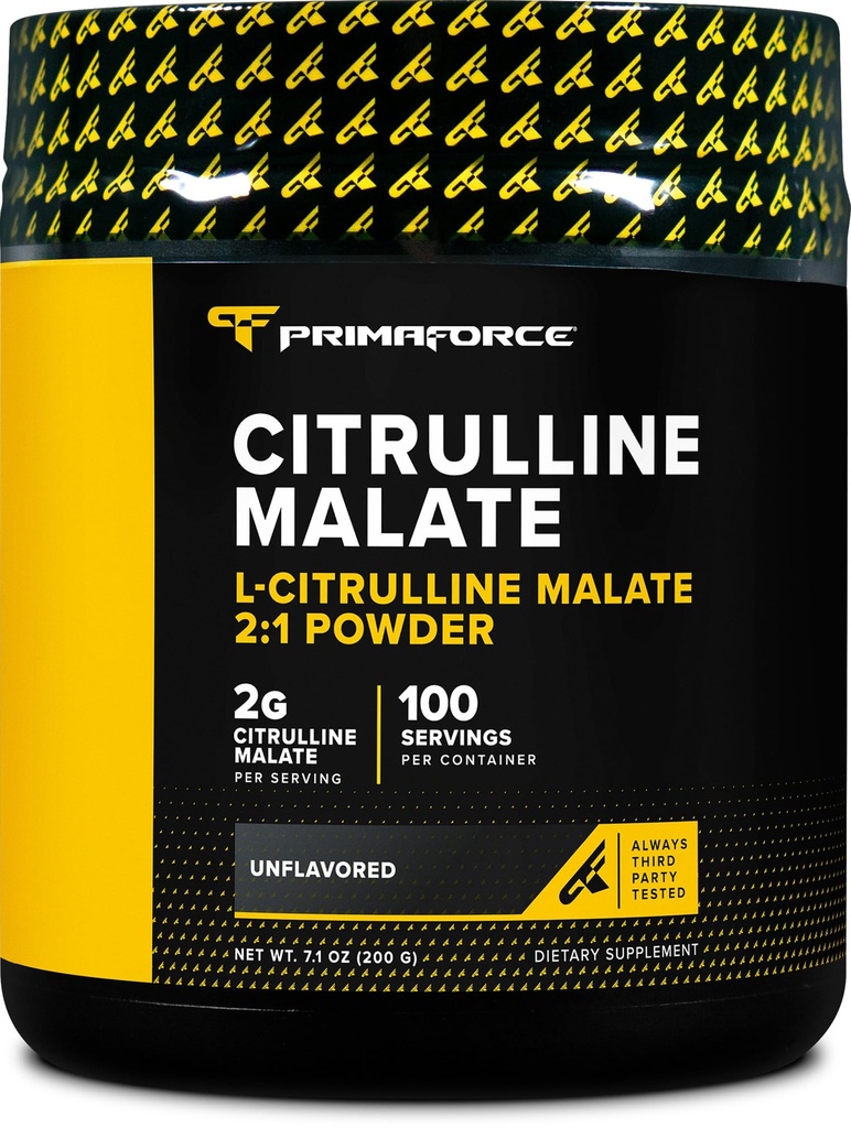 PrimaForce L-Citrulline polvere di malato, supplemento pre-allenamento non aromatizzato, 200 grammi - potenzia l'energia, Aids Recovery, migliora le prestazioni di resistenza – Vegan, non OGM
