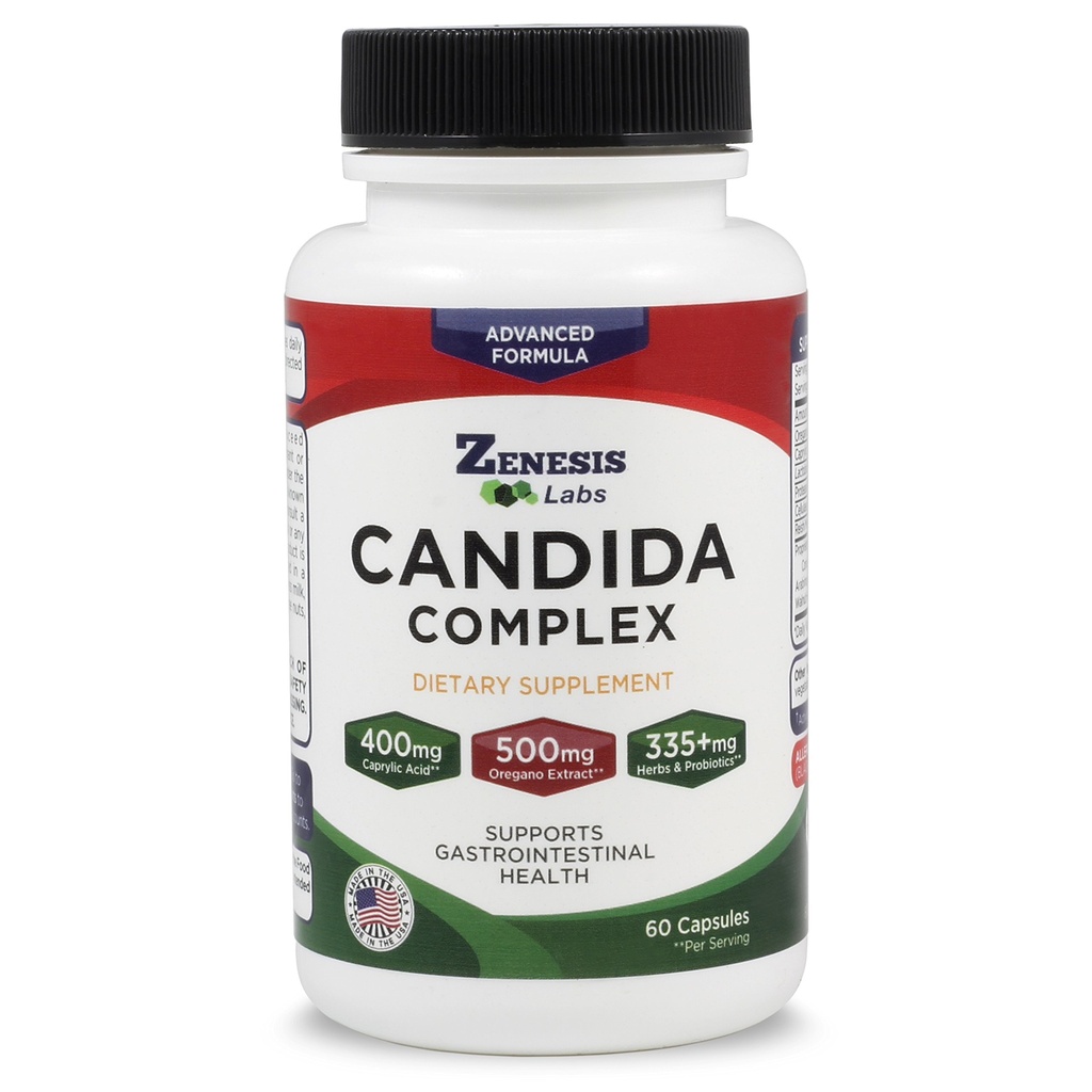 Zenesis Labs Candida Complex Cleanse Detox Caprylic Acid Supplement, Oregano Extract, Probiotics, Enzimi (60 capsule, 30 giorni di alimentazione)