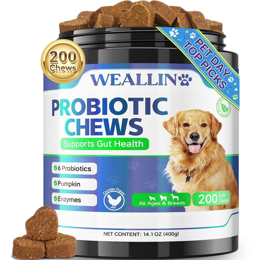 200 Probiotici PCS per cani - Cuscinetti Probiotici per la salute del fegato, supporto digestivo & Itchy Trattamento del gas di diarrea dell'animale domestico - Probiotici, enzimi digestivi, prebiotici, zucca