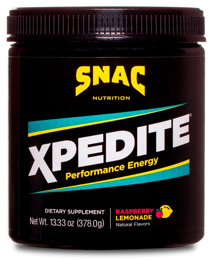 SNAC XPEDITE - Preworkout Performance Drink Supplement, promuove energia e messa a fuoco, Nitric Oxide Booster & Thermogenic, L-carnitina, Beta Alanine, Raspberry Lemonade Powder, (24 Serve)