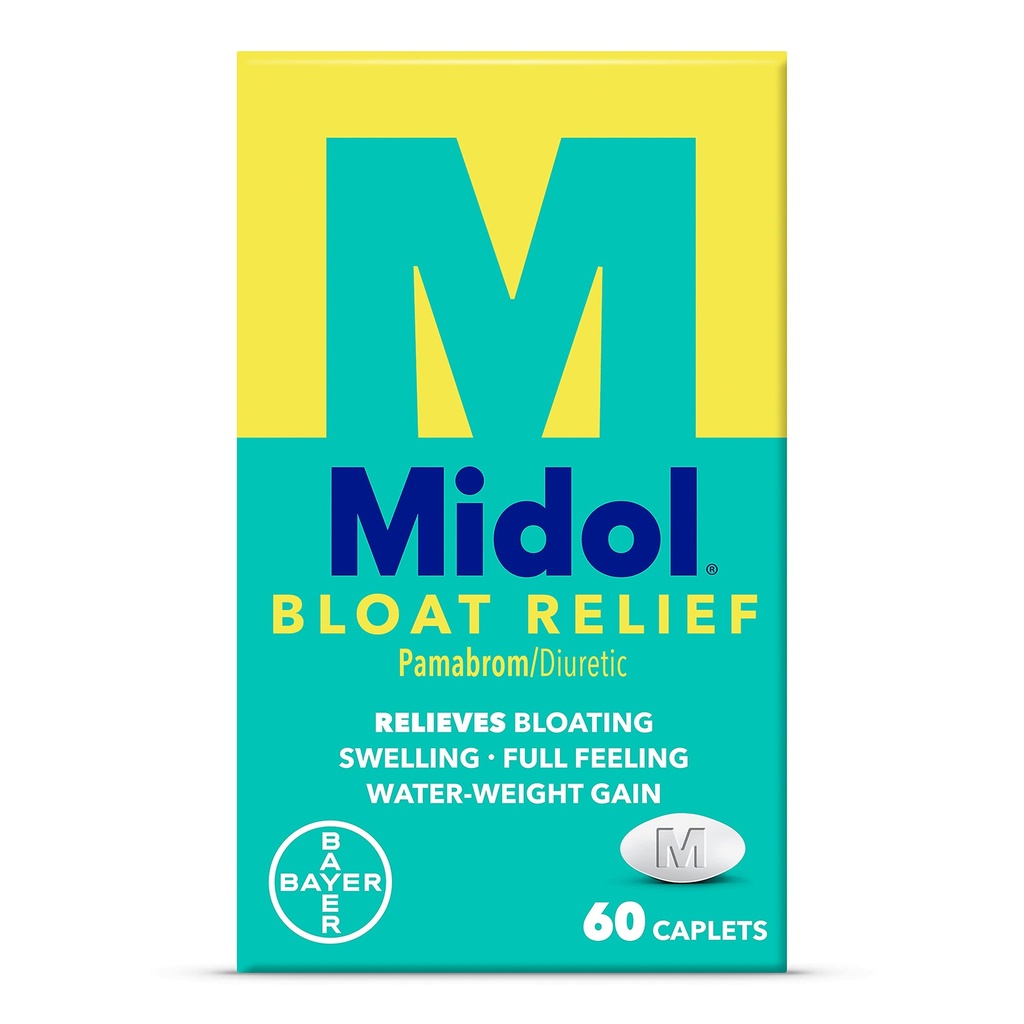Midol Bloat Relief Caplets con Pamabrom, Relieve Bloating Sintomi prima e durante il vostro periodo, Fornisce fino a 6 ore di sollievo per le donne, 60 Conte