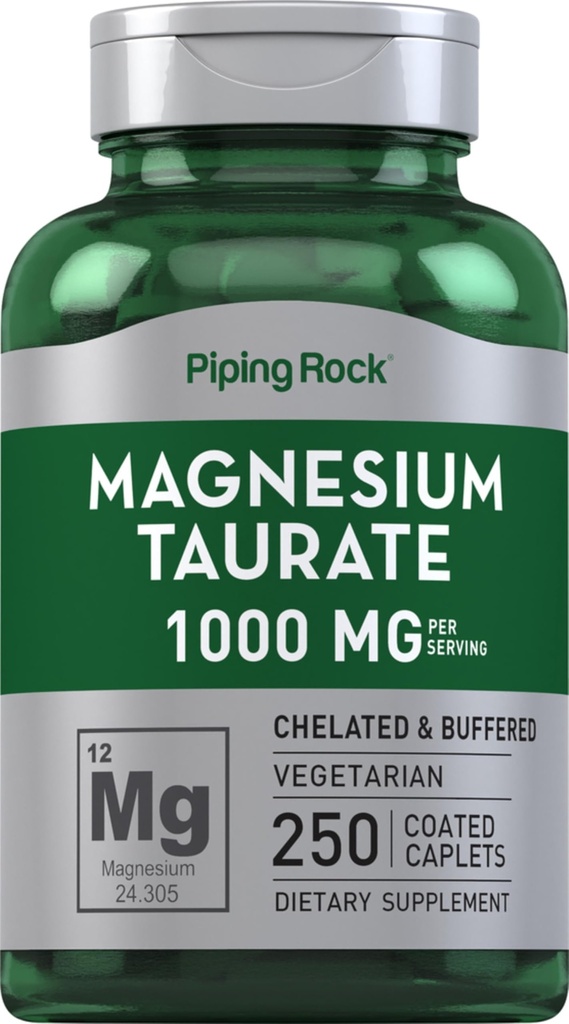 Piping Rock Magnesium Taurate | 1000mg | 250 Caplets | Chelati e Buffered | Vegetariano, Non OGM, Gluten