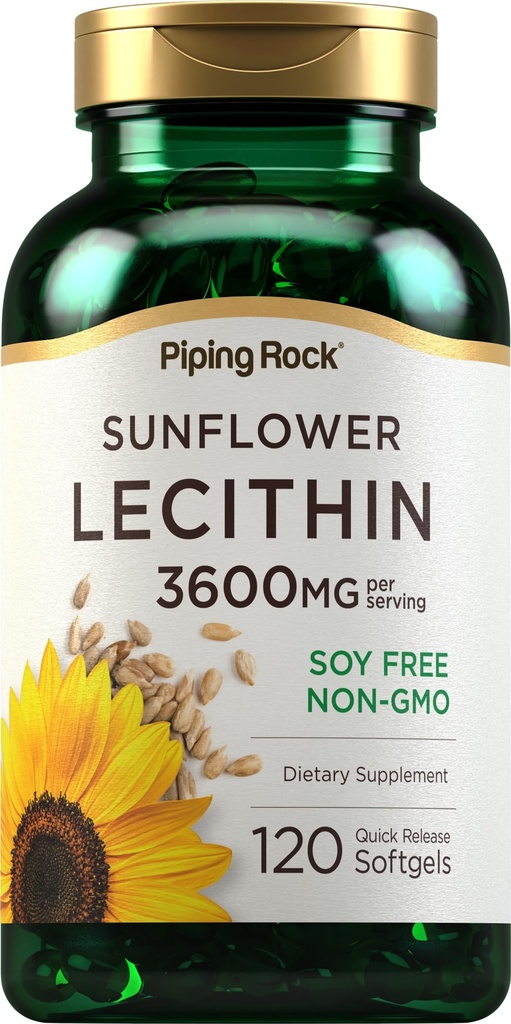 Piping Rock Sunflower Lecithin Softgel Capsule | 3600 mg | 120 Count | Rich in Phosphatidylcholine | Soy Free, Non-OGM, Gluten Free