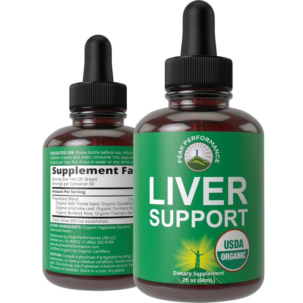 Detox & riparazione del fegato organico di USDA. Gocce liquide 6-in-1 con il cardo del latte organico, estratto di carciofo e altro.