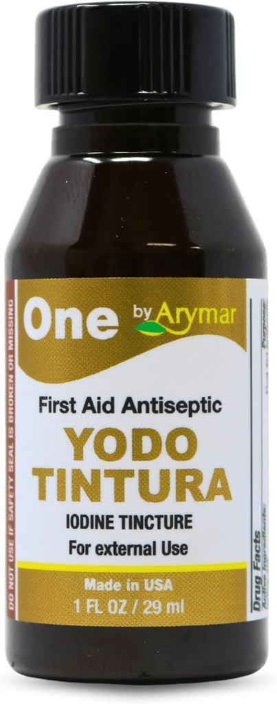 Arymar Iodine Tincture, YODO Tintura 2% Soluzione topica per tagli minori, graffe, ustioni, 1 Fl Oz