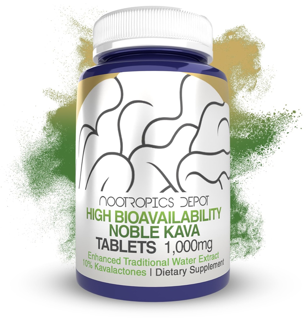 Nootropics Depot High Bioavailability Noble Kava Tablets | 1,000mg | 30 Count | Minimo 10% Kavalactones | Estratto di acqua tradizionale potenziato