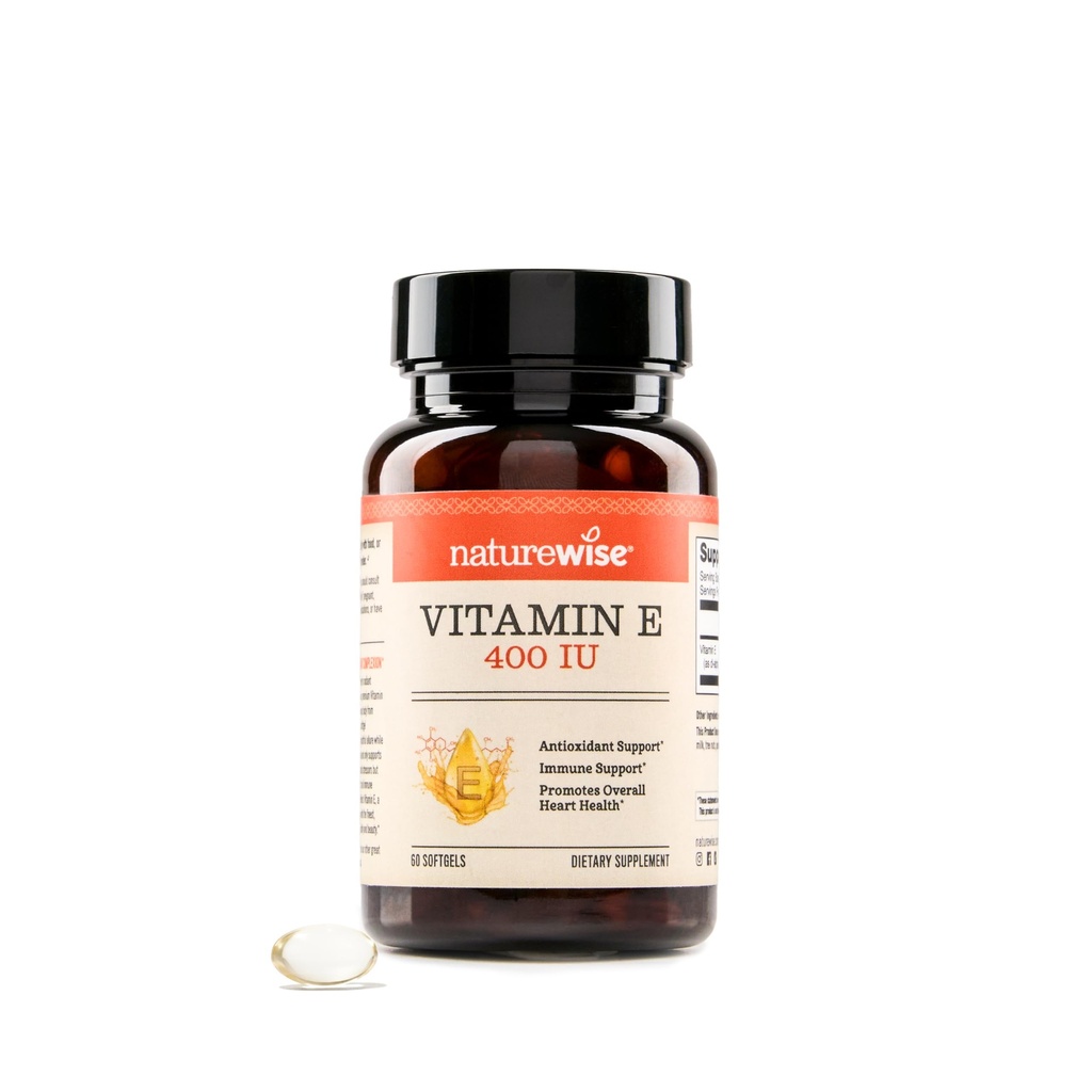 NatureWise Vitamina E 400 IU Softgels (180mg DL-Alpha) - Dairy, Gluten e Soy Free, Non-OGM Antiossidante Supplemento dietetico per pelle, cuore, occhio e supporto sanitario Immune - alimentazione 2-Month, 60 Conte