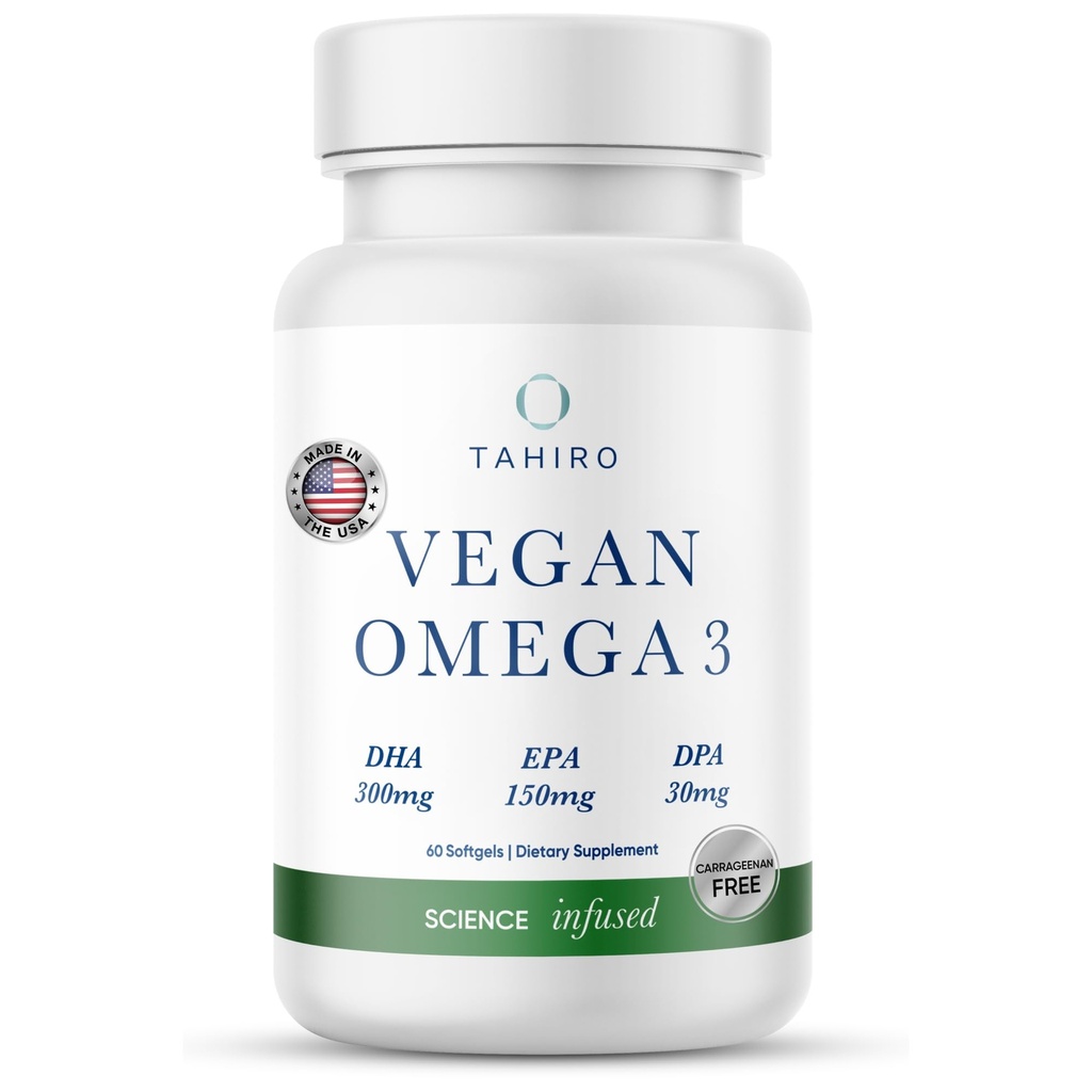 TAHIRO Vegan Omega-3 Softgels - Integratore a base vegetale con DPA, DHA & EPA - Nutrienti per uomini, donne e donne incinte - Supporta la salute cerebrale - Integratori Prenatali e Congiunti, 1000mg