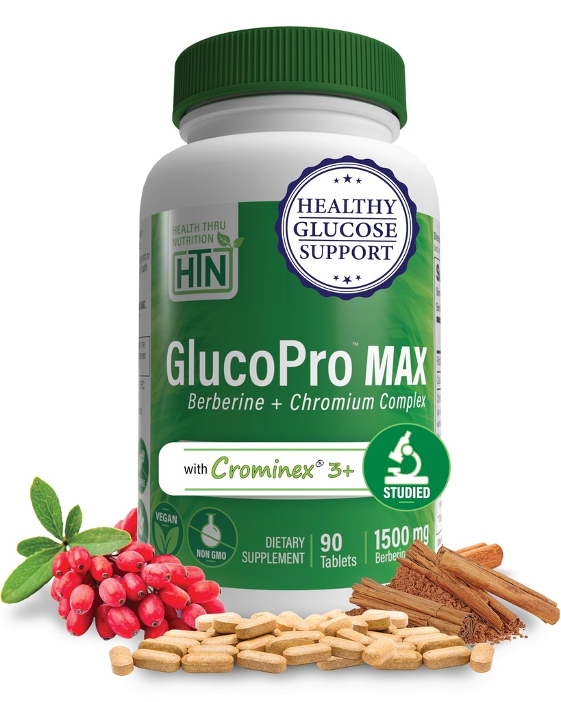 Nutrizione di salute GlucoPro Max - con 1.500mg Berberina, Chrominex + Cromo, e 1.000mg Cinnamon | Vegan, Non OGM, Gluten Free | Confezione di 90