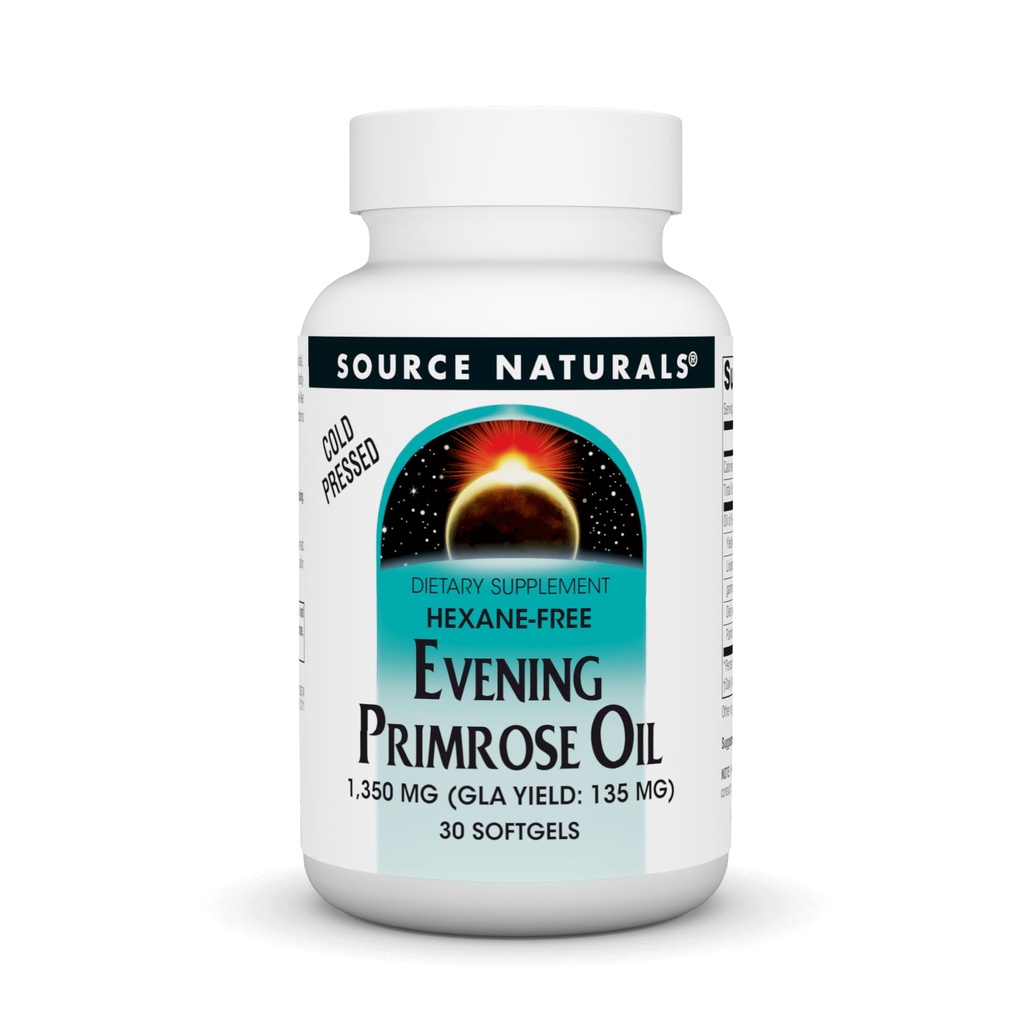 Fonte Naturals Sera Olio di Primrose - Hexane-Free - 1350mg - GLA Rendimento: 135 mg - Freddo-Pressed - 30 Softgels