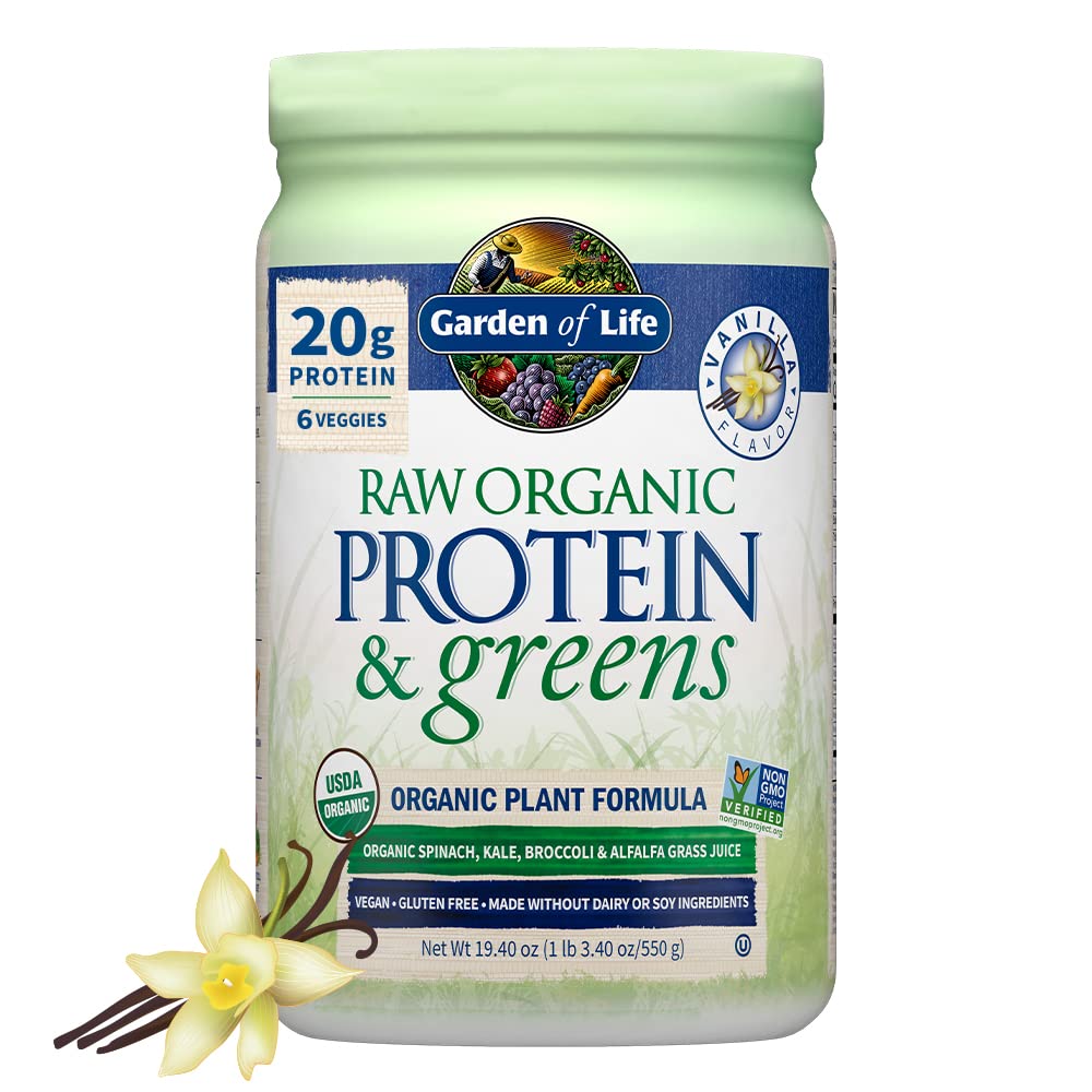 Vaniglia di proteine organiche e verdi di giardino di vita - polvere proteica vegana per le donne e gli uomini, piante e proteine di pea, verdi e probiotici, Gluten Free Low Carb Shake fatta senza latticini 20 Serve
