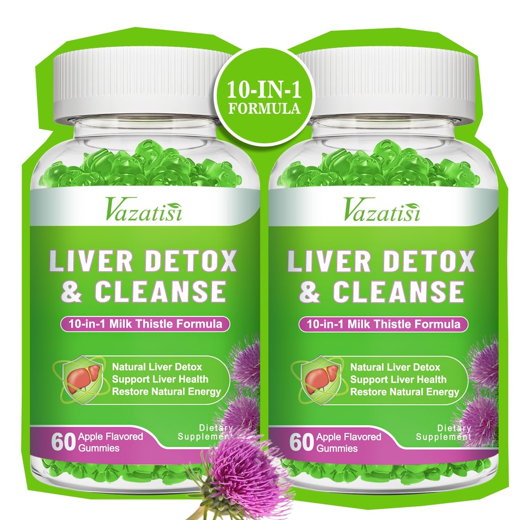 Gummie per la riparazione del disintossicazione del fegato, Gummie per cardo con carciofo, Dandelion per il supporto del fegato, Vegan & Non OGM, Gelatin-Free, Sapore di mele 120ct