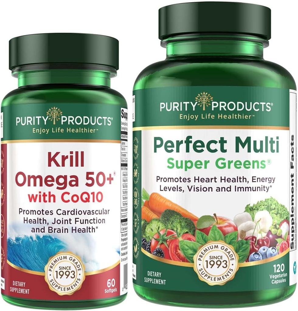 Prodotti di purezza Bundle - Krill Omega 50+ con CoQ10 + Verde Multi perfetto