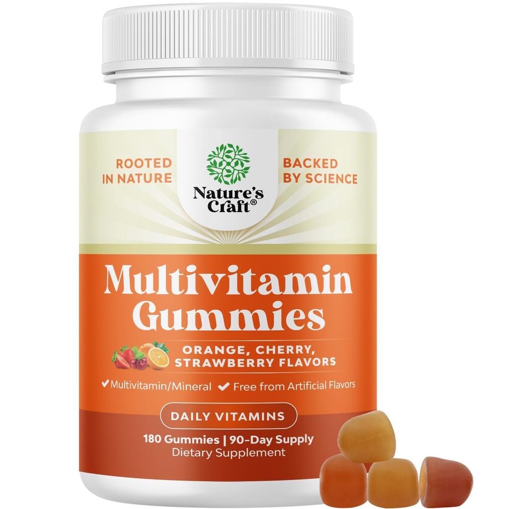 Gummie Multivitaminiche Giornaliere Potenti per Adulti - Miscela Benessere di Vitamina D A C E B12 Zinco e Biotina - Zucchero di Vitamina Adulta per Energia e Salute Immune - Non OGM Gluten Free e Halal - 180 Gummies