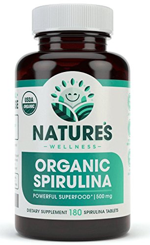 USDA Organic Spirulina Tablets - Non-GMO Green Superfood Supplemento: 3000mg di alghe verdi fresche, Vegan, Gluten Free, Sostenibilmente Cresciuto, Pesticidi Libero e Non Irradiato, 500mg per Tablet, 180'