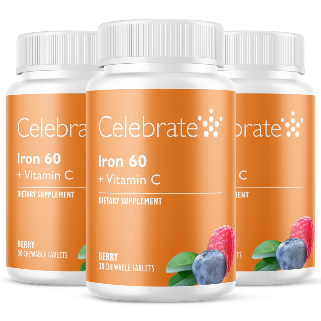 Celebrare Vitamine Ferro Integratore con 60 mg Ferro e Vitamina C – Berry Chewables per Pazienti Bariatrici, Gastric Bypass & Manica Gastrectomy Support – 30 compresse per la manutenzione della salute post-intervento