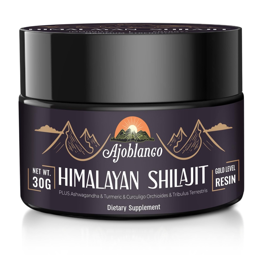 Ajoblanco 600mg Natural Himalayan Organic Shilajit Resina - Himalayan Gold Shilajit Resina con miscela ayurvedica organica in alta potenza per energia, resistenza e immunità, Confezione da 1