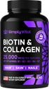 Integratori di biotina e collagene con Keratin 25000 mcg - Hair Skin & Nails Vitamins con Collagen Keratin B Complex - Made in USA - Biotina per la crescita dei capelli Donna & Men Support Skin & Nails, 60 Capsule