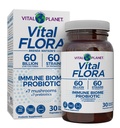 Vital Planet - Vital Flora Supporto immunitario Probiotico, 60 miliardi di CFU, Diverse Strains, Organic Mushroom Supplement Blend with Prebiotics, Digestive Health Probiotics for Women and Men 30 Capsules