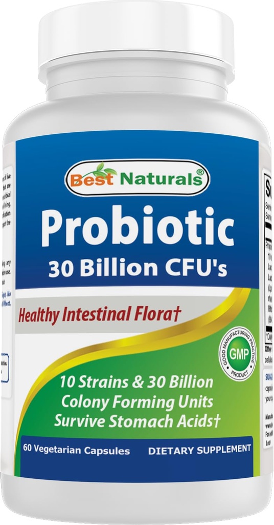 Best Naturals Probiotic 10 Strains & 30 miliardi di CFU Intestinal Flora, 60 capsule vegetali (60 conteggio (pacchetto di 1))