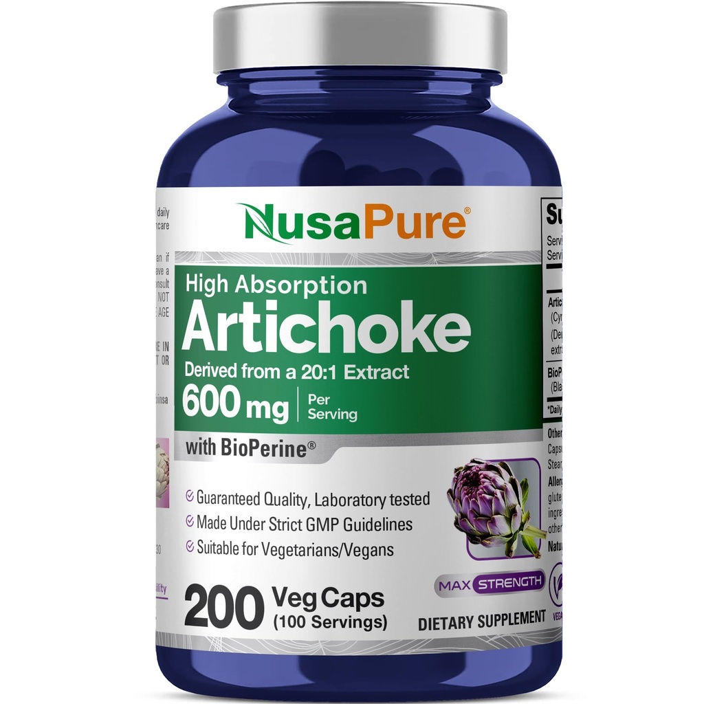 Estratto di carciofo di NusaPure 20:1, 600 mg Equivalente a 12.000 mg 200 tappi di verdure (non OGM, senza glutine)