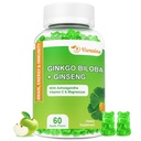 240MG Ginkgo Biloba Gummies con Ginseng e Magnesio, Ginko Biloba Supplementi Gummies per la messa a fuoco del cervello, Mood e memoria per adulti, 60 Cts