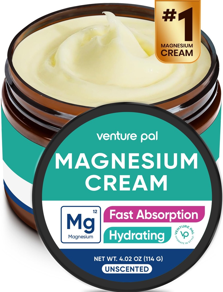 Crema di Magnesio di Venture Pal, Crema di Magnesio Topical per il Sonno, Crampe di Gamba & Dolore, Rilassamento muscolare, Integratore calma e idratante con Olio di cocco, Burro di Karitè & Acido Ialuronico, Sicuro per i bambini