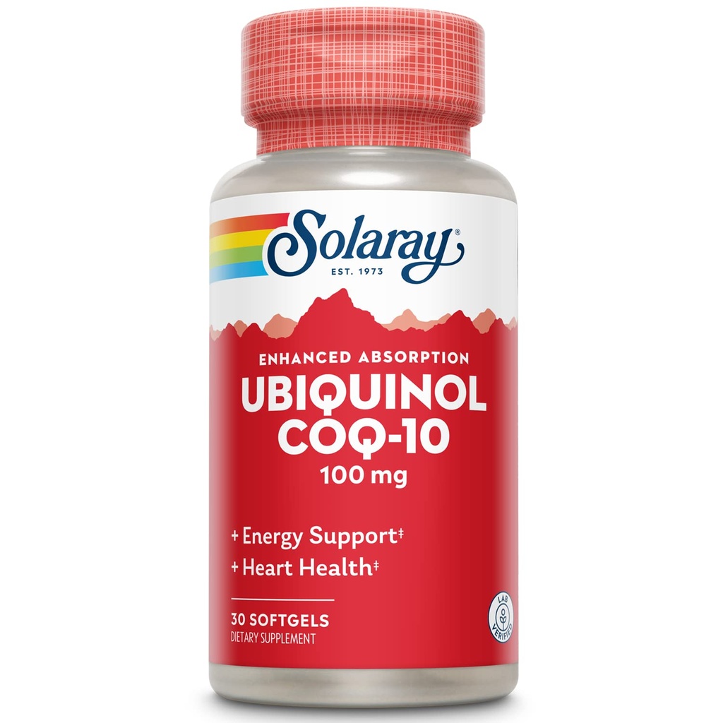 Solaray Ubiquinol CoQ-10 100mg Ammorbimento potenziato Softgels - Ubiquinol CoQ10 Supplemento per uomini e donne, Coenzyme Q10-30 Softgels
