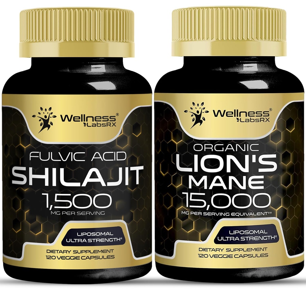 WELLNESS LABSRX Lions Mane Supplemento capsule con Shilajit Himalayan capsule | Bundle