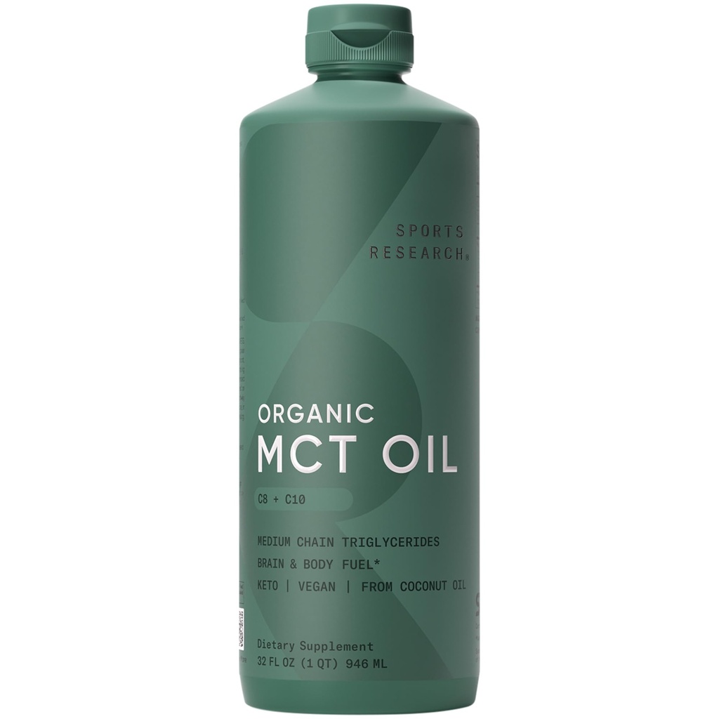 Ricerca sportiva MCT organico Olio - Keto & Vegan MCTs C8, C10 da Coconuts - Grassty Acid Brain & Body Fuel, Non-GMO & Gluten Free - Olio senza glutine, Perfetto in Caffè, Tea & Protein Shakes - 32 oz