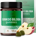 HERBAMAMA Ginkgo Biloba Gummies - 120mg Ginkgo Biloba Herb per il supporto del cervello - Vegan, non OGM Brain Focus & Clarity Supplement - 90 Pectin-Based Apple-Flavored Chews