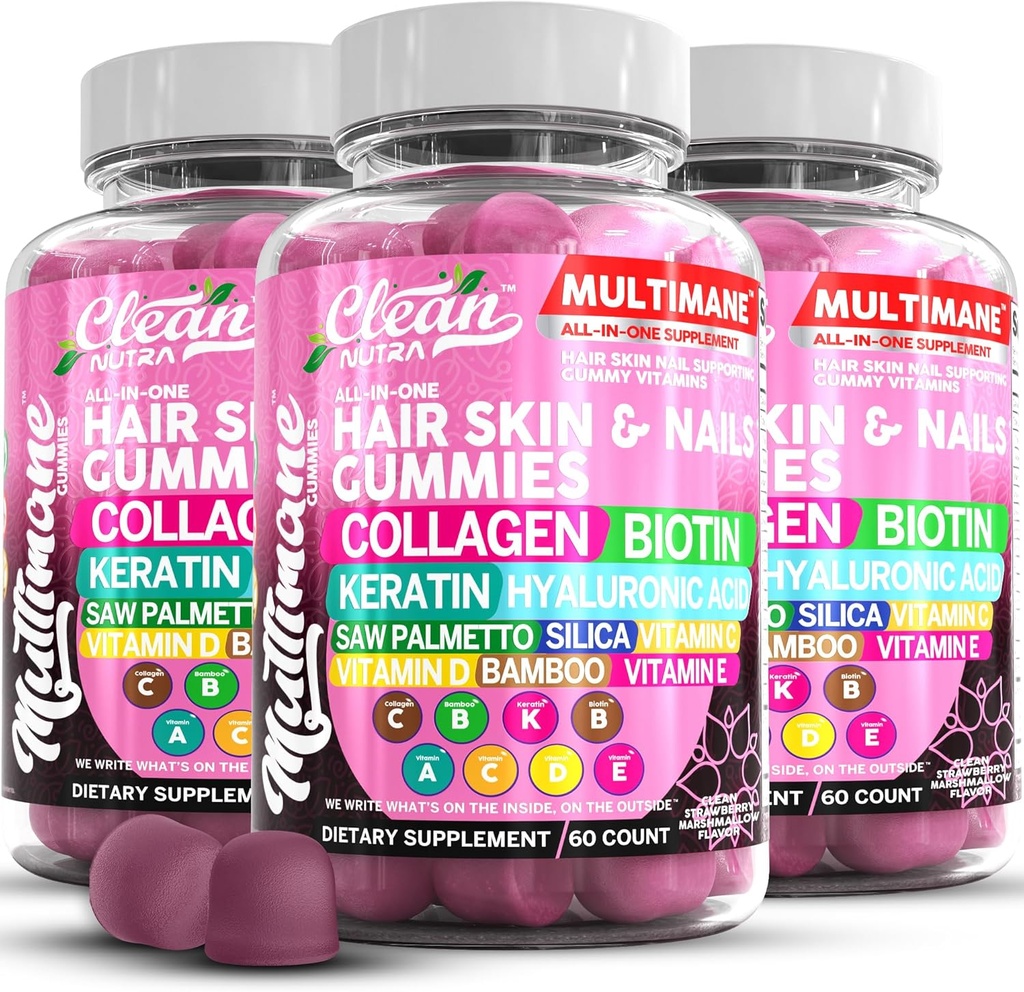 Gummie di collagene multimani con acido ialuronico di biotina Bamboo Vitamina A C Vitamina D E Folate Saw Palmetto Silica B3 Vitamine Pelle per capelli e Nails Gummies by Clean Nutra