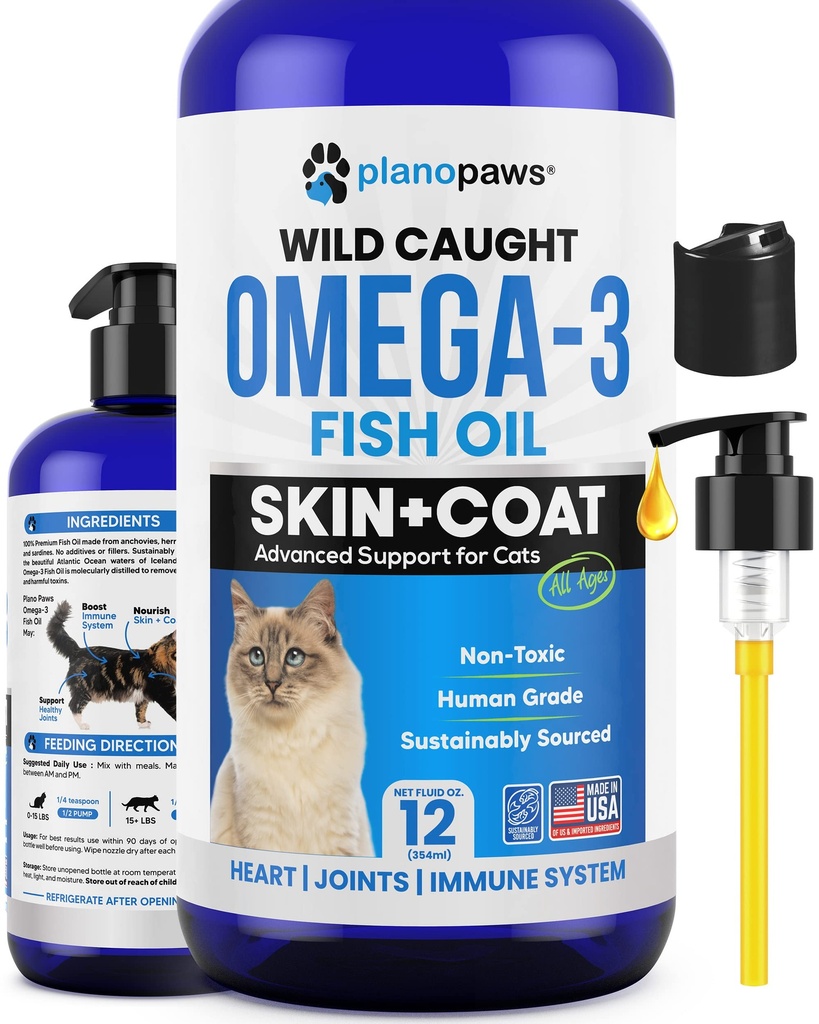 Omega 3 Fish Oil per i gatti - Meglio di olio di salmone - Kitten & Cat Vitamine e Supplementi - Trattamento di Dandruff Cat - Olio di pesce liquido per gli animali - Sostegno di spargimento - Prodotti per la salute del gatto per tutte le età