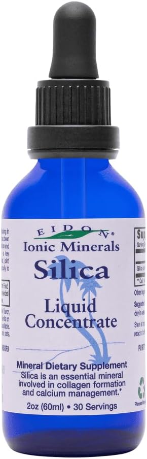 Concentrato minerale di silice liquido di Eidon - Gocce di supplemento di silice per capelli, pelle e unghie, Supporta la produzione di collagene, Aiuta a gestire il calcio, Non Aggiunto lo zucchero - 2 oz