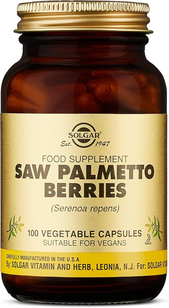 Solgar Saw Palmetto Berries, 100 capsule vegetali - Salute degli uomini - Full Potency - Non OGM, Vegan, Gluten Free, Dairy Free, Kosher - 100 Serve