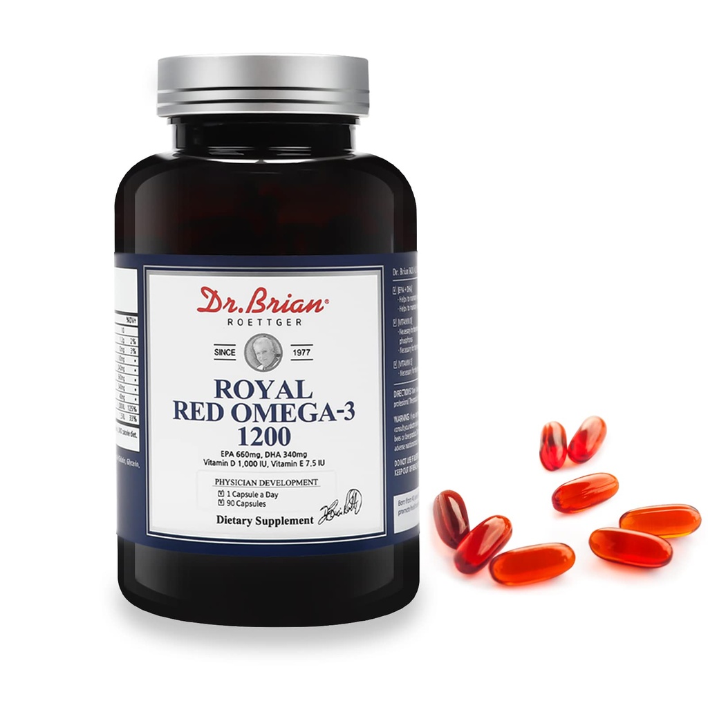 Dr. Brian Royal Red Omega 3 1200, Fish Oil Supplement con EPA e DHA Omega3 Fish Oil Contiene vitamina D, E Omega-3 Supporto per la salute fisica - 90 Gel Morbidi