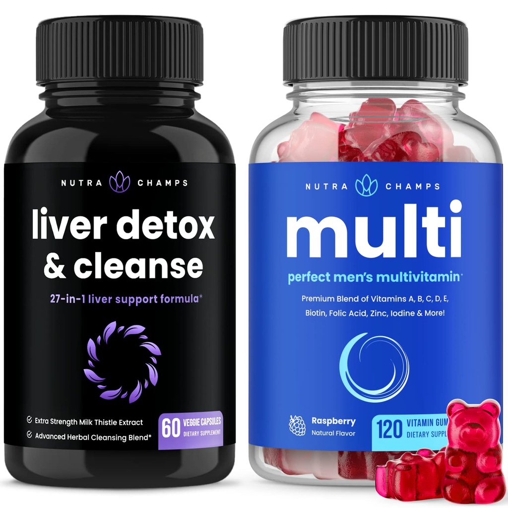 NutraChamps Liver Cleanse Detox Capsule e (2-Pack) Men's Multivitamin Gummies Bundle