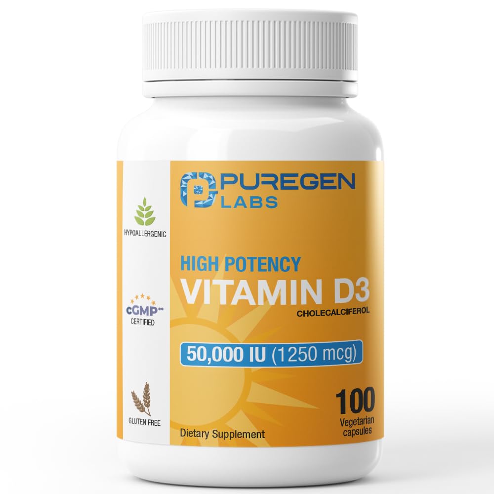 Vitamina D3 50.000 UI (1250 mcg) 100 Settimane Fornitura per la funzione muscolare sana, e supporto immunitario, Non OGM, Gluten Free 100 Capsule vegetali