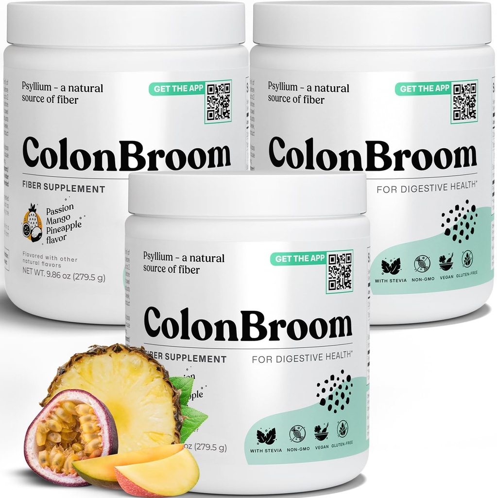 Polvere di Husk di Psyllium di ColonBroom con Stevia (frutte tropicali) - Pulitura del colon per la salute di Bloating Relief & Gut - Polvere di fibra del colon Bere - Supplemento di Stevia della polvere di fibra vegana, 150 Servings