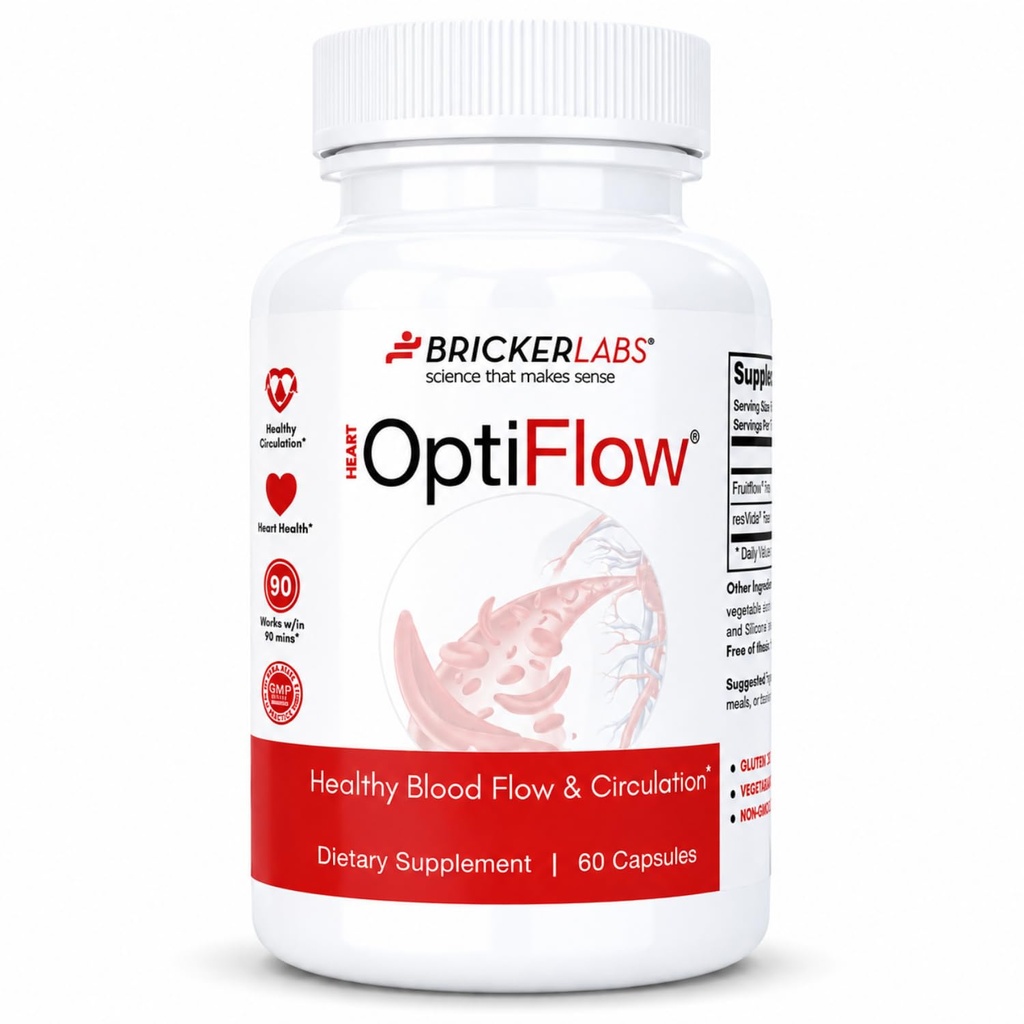 Bricker Labs OptiFlow Vitamine di circolazione sanguigna, supporta naturalmente il flusso sanguigno sano, contiene FruitFlow e resVida Trans resveratrolo. Integratore di ottimizzazione del sangue 60 capsule