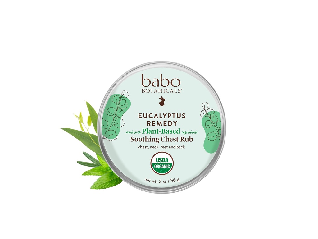 Babo Botanicals Eucalyptus Remedy Soothing Chest Rub - USDA Organic - Rilievo calmante con eucalipto, lavanda e oli essenziali rosmarino - Made senza Camphor o Petroleum - Per età 3+