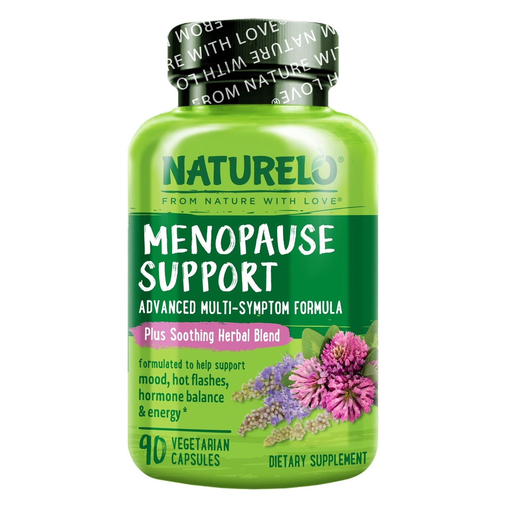 NATURELO Menopause Integratori per Donne, Miscela di erbe con Cohosh nero per Menopause Hot Flashes Advanced Estrogen Multi-Symptom Formula 90 Capsule