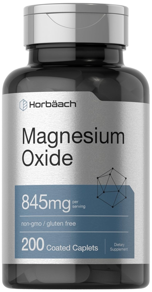 Horbäach Magnesium Oxide | 845 mg | 200 Caplets ricoperti | Vegetariano, Non OGM e Gluten