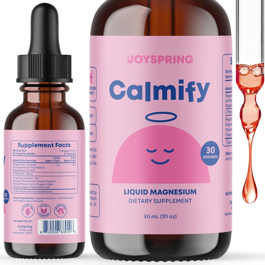 JoySpring calmare il liquido citrato di magnesio per i bambini - senza zucchero, senza glutine supplemento di calma con camomilla - supporto naturale per bambini e adolescenti (1 fl oz) 30 Serve